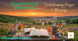 Good evening prayer message image with Bible candle and heartfelt blessings