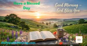 Blessed day good morning God bless you image with sunrise, Bible and morning blessings