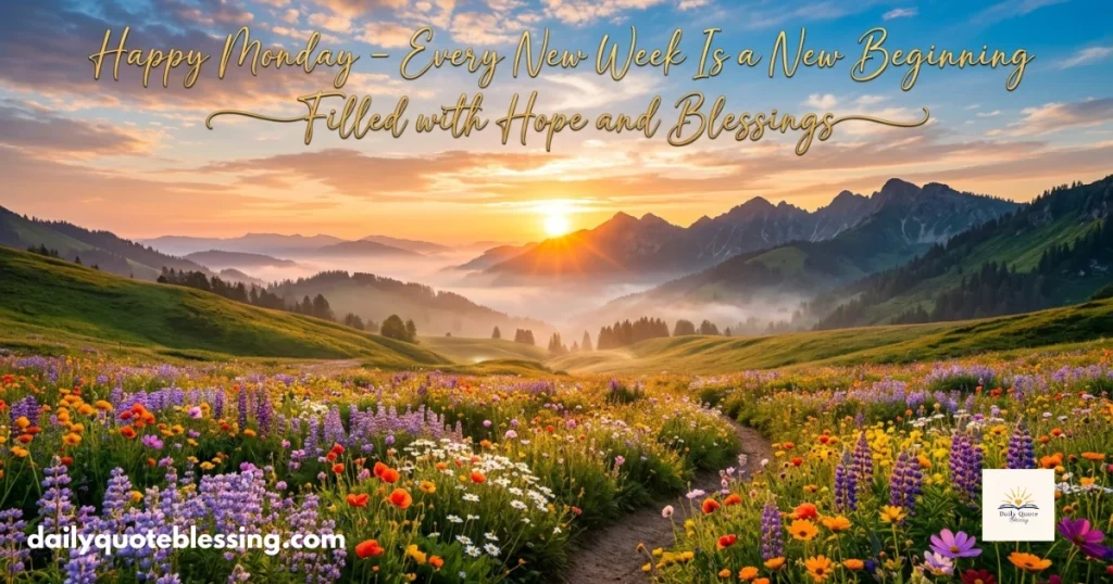 Bible-inspired Happy Monday image with an open Bible, cross, and faith-filled morning blessings