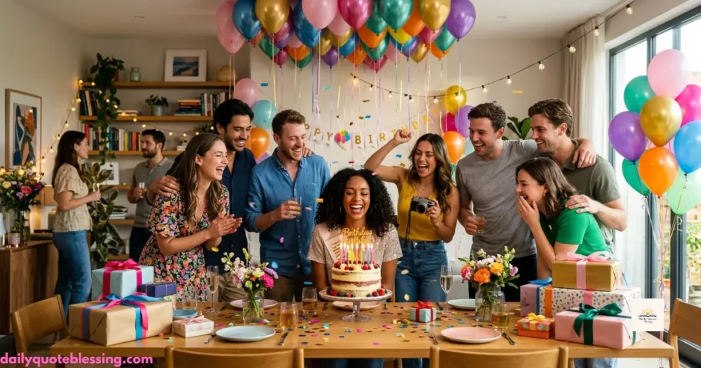 Joyful birthday blessings wishes for friends at a birthday party