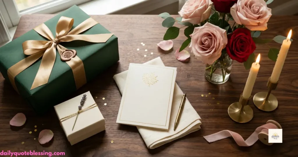 Elegant birthday card with gifts and birthday blessings wishes