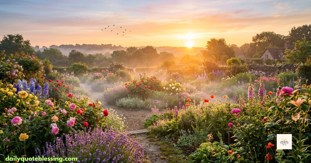 Blessed day good morning God bless you with a peaceful sunrise and blooming flowers