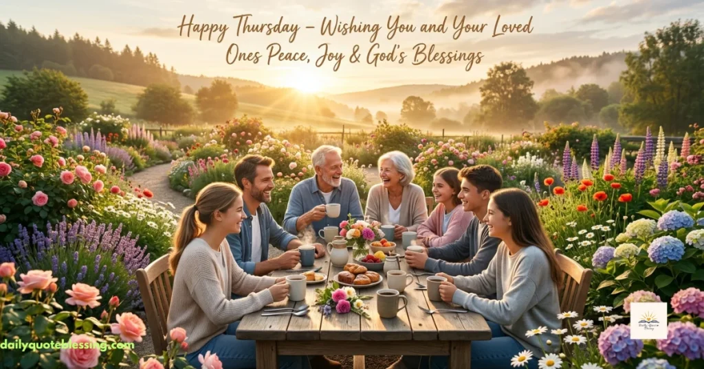 Happy Thursday blessings for family and friends with joyful morning gathering
