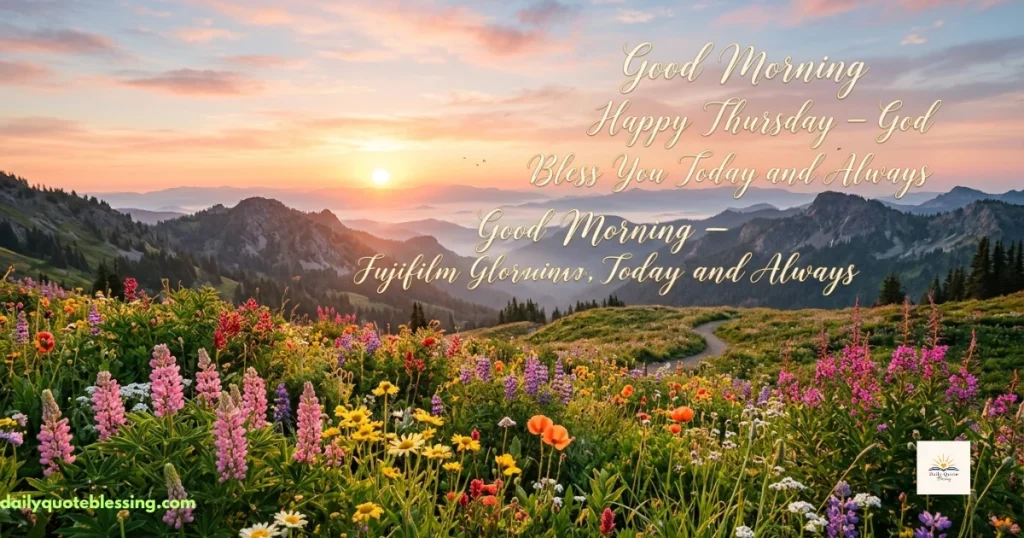 Happy Thursday God bless you image with sunrise and mountain landscape