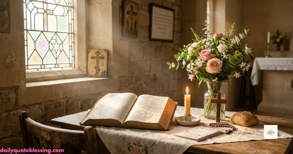 Religious birthday blessings with flowers, candle, and peaceful atmosphere