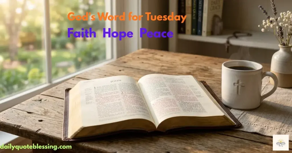 Tuesday Bible verses with open Bible and morning sunlight